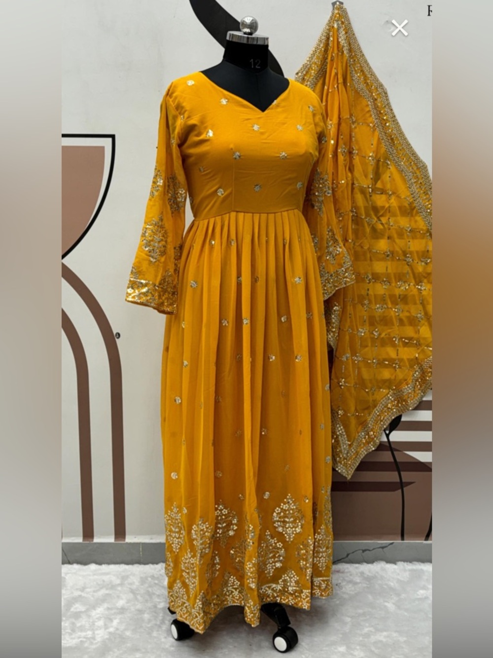 NEW Mustard Yellow Embellished Anarkali
